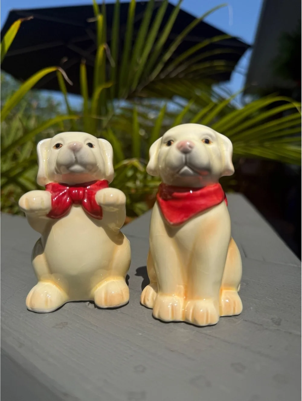 Vintage Labrador Puppy Salt & Pepper Shakers Red Bandanas Ceramic Set